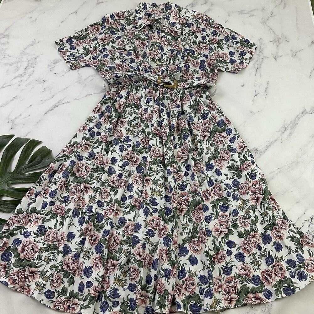 Tracy Richards Womens Vintage 90s Maxi Shirt Dress Size 18 WP Pink Blue Floral